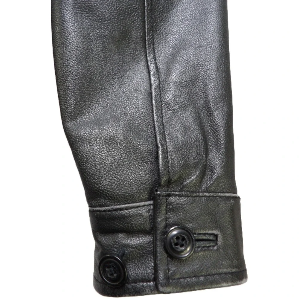 VTG Y2K Gap Black Leather Full Zipper Bomber Jacket Youth Boys M 7-8 Retro Biker